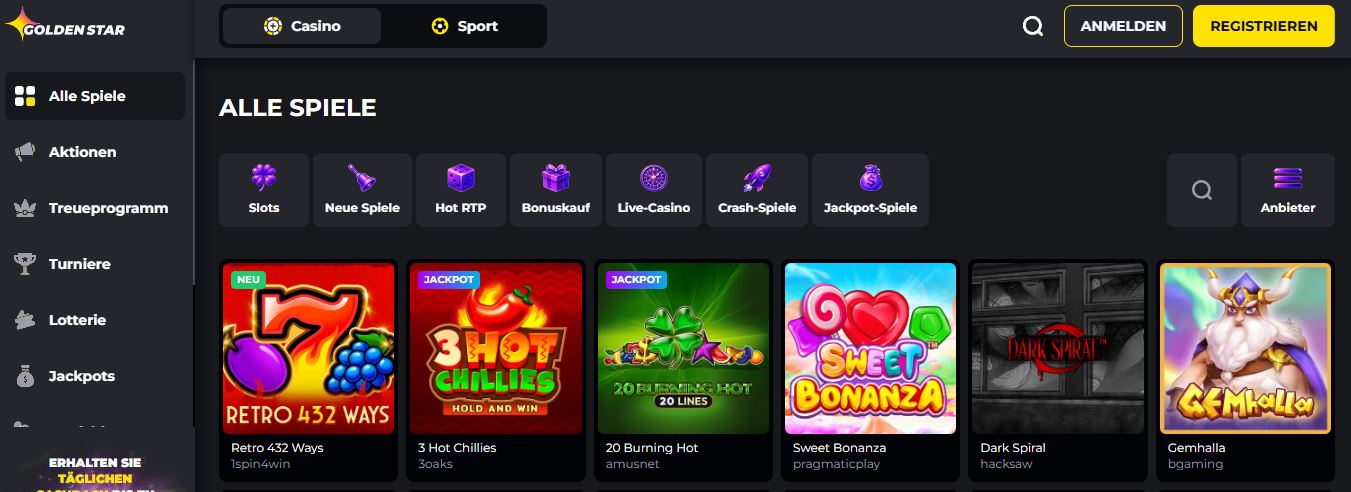 Alle Spiele im Golden Star Casino durchsuchen und spielen